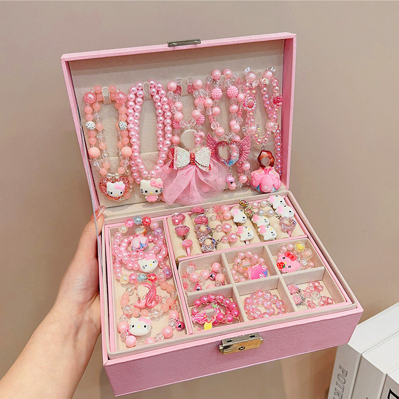 儿童项链手链礼盒套装公主戒指耳环小女孩生日礼物六一首饰盒玩具