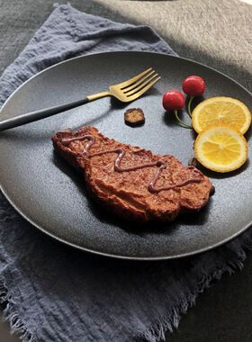 黑色复古陶瓷牛排盘高级餐厅简约盘子果盘西餐盘浅盘圆盘磨砂餐具