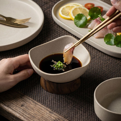 异型陶瓷蘸料碗木托高脚餐厅家用