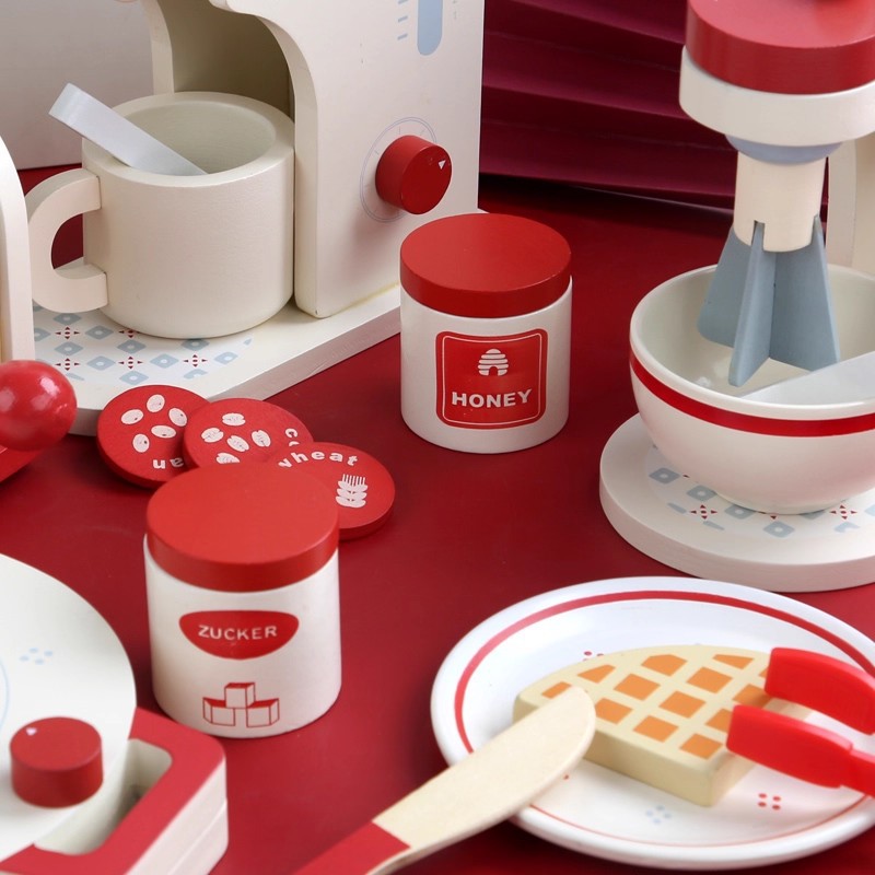 儿童木制过家家厨房玩具套装仿真咖啡机吐司机餐厨具益智早教玩具