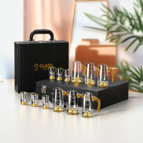 轻奢高档白酒杯礼盒套装家用金箔