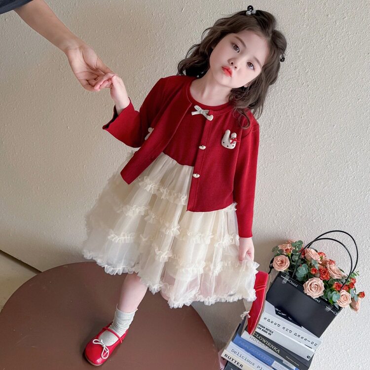 女童春秋季开衫外搭2026新款韩版裙子中小童洋气时尚女宝宝套装裙
