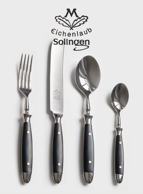 德国橡树叶Eichenlaub高端手工锻造餐具高硬度哑光不锈钢胡桃木把