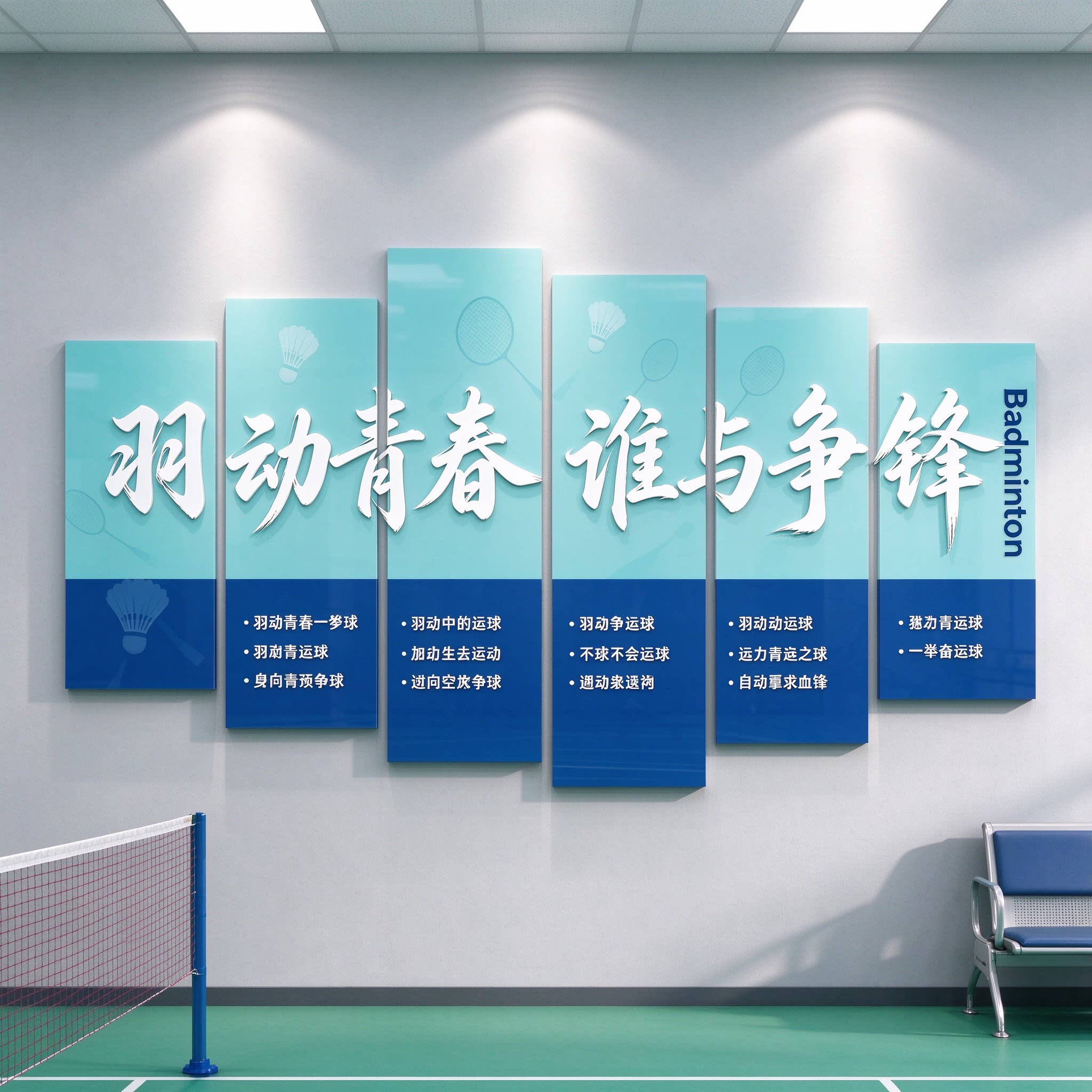 羽动青春谁与争锋墙贴 羽毛球馆励志标语球馆背景立体装饰贴
