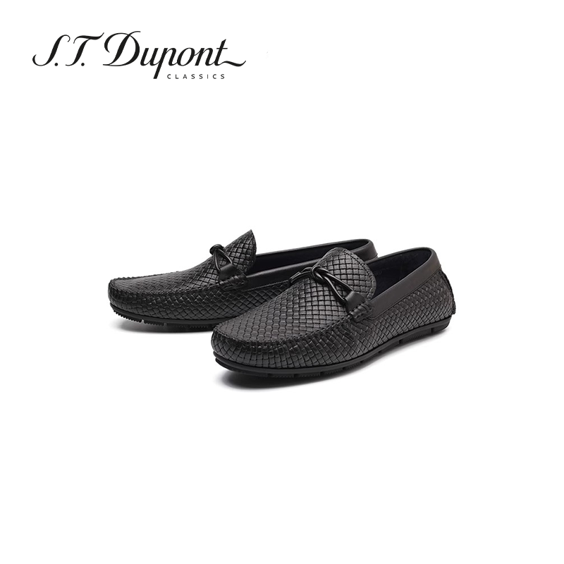 S.T.Dupont/都彭真皮圆头乐福鞋男编织纹套脚透气豆豆鞋G21148000