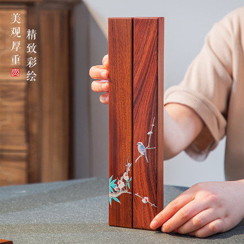 亦礼酸枝木彩绘镇纸镇尺一对
