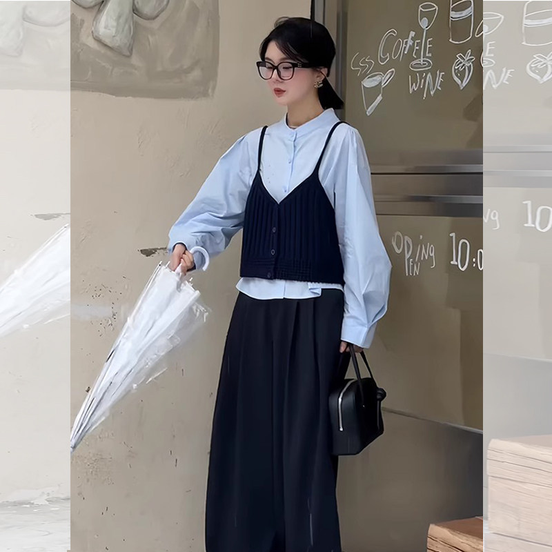 JOYIASS韩系穿搭吊带背心衬衫两件套女2025秋季新款气质知性叠穿