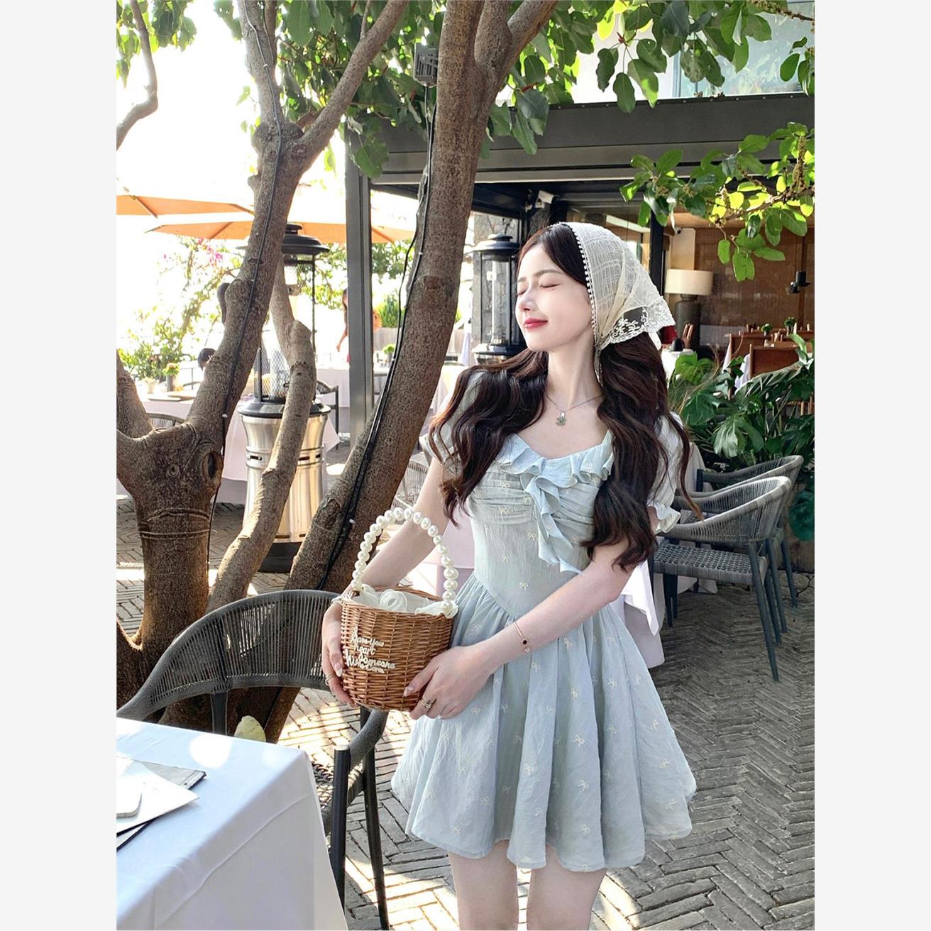 微醺小仓兰 /法式田园少女刺绣蝴蝶结连衣裙小众气质甜美新款短裙