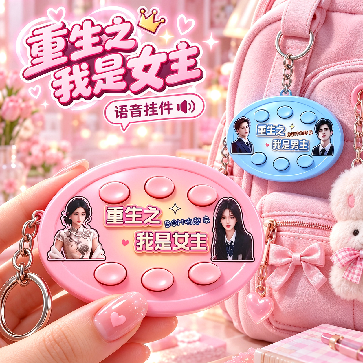 红果短剧重生之我是男主/女主BGM语音乐钥匙扣挂件四六按键小玩具图片