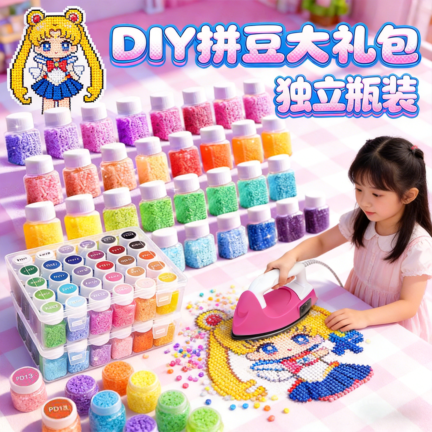 全新罐装拼豆豆手工diy材料全套立体融合MARD色号套装工具熨烫纸,玩具/童车/益智/积木/模型,其他手工制作,淘宝优惠券,粉丝福利购,淘宝优惠卷