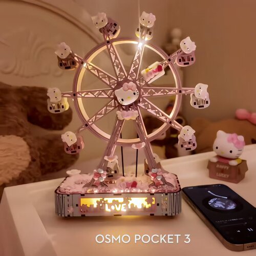 小红书同款Hellokitty摩天轮蓝牙音箱音乐盒手工拼装送女生礼物