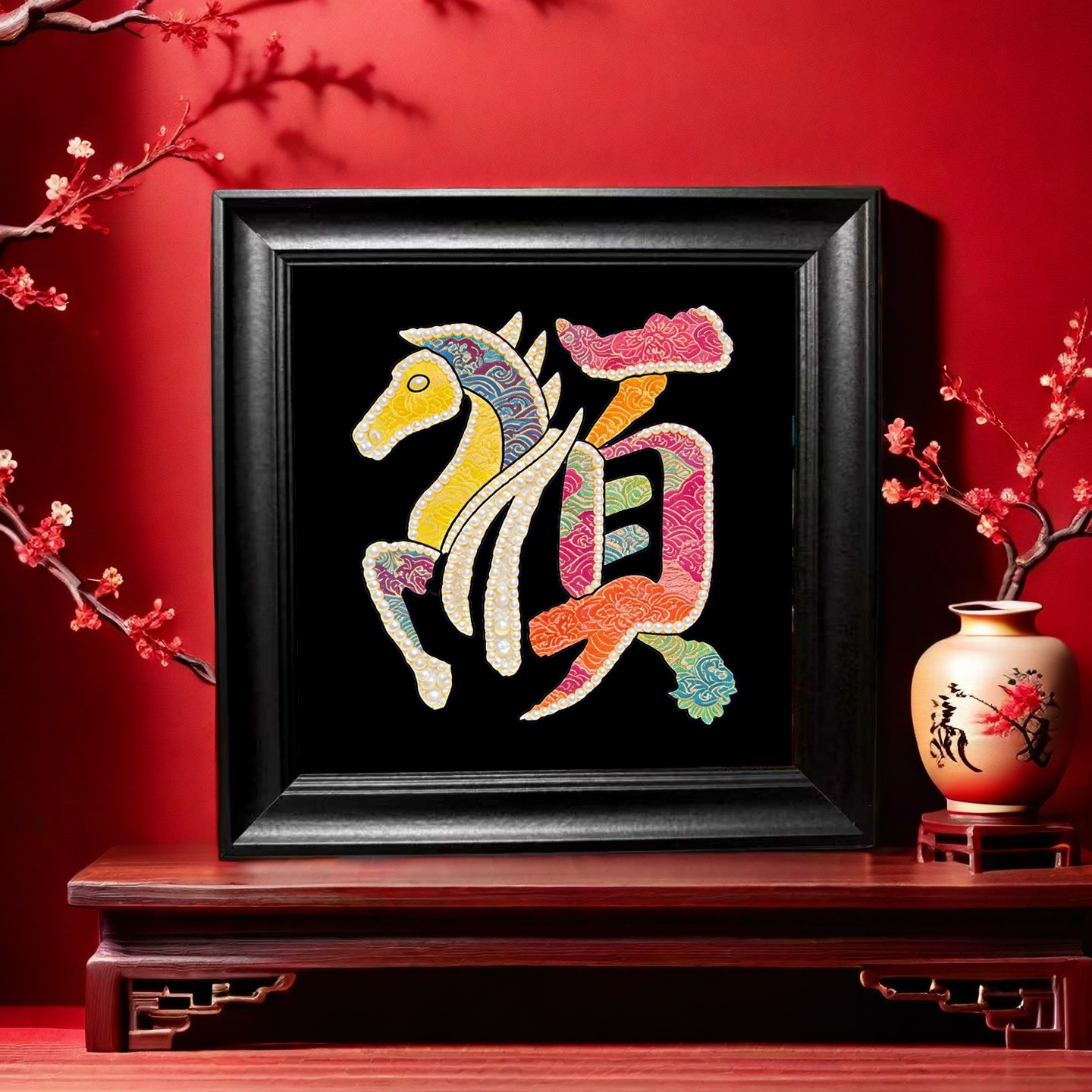 马年顺风顺水diy宋锦珍珠画材料手工沙龙团建活动解压相框装饰画,家居饰品,DIY/数字油画,淘宝优惠券,粉丝福利购,淘宝优惠卷