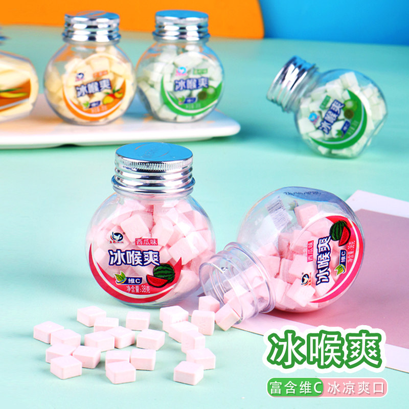 小瓶装冰喉爽清凉爽口润喉薄荷糖水果味维C含片清新口气接吻糖果