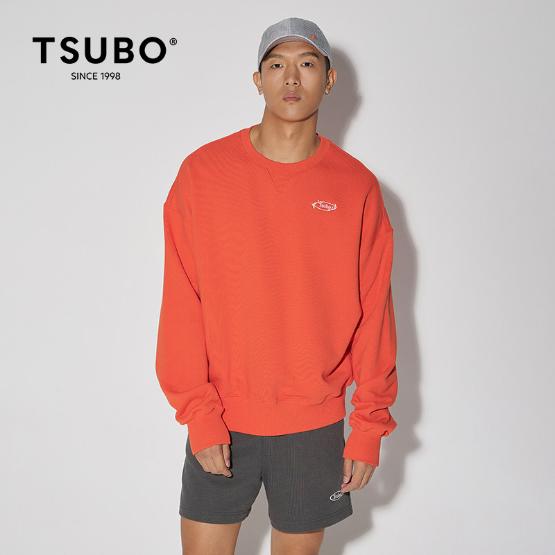 TSUBO尺不新男女同款宽松印花套头圆领卫衣潮流休闲短宽外套