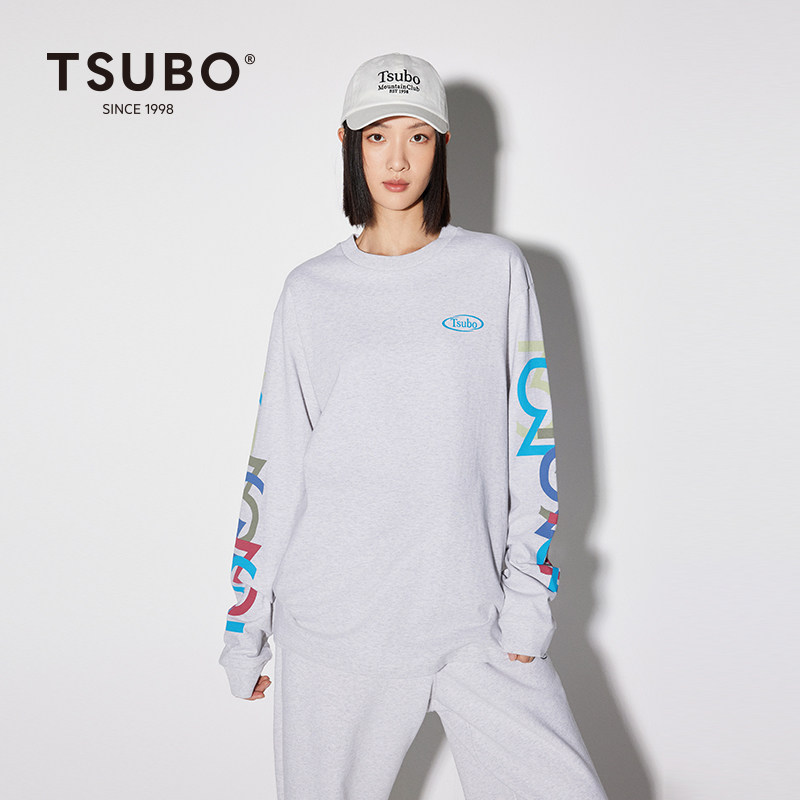 尺不TSUBO 男女同款 品牌LOGO图案印花宽松廓形长袖T恤