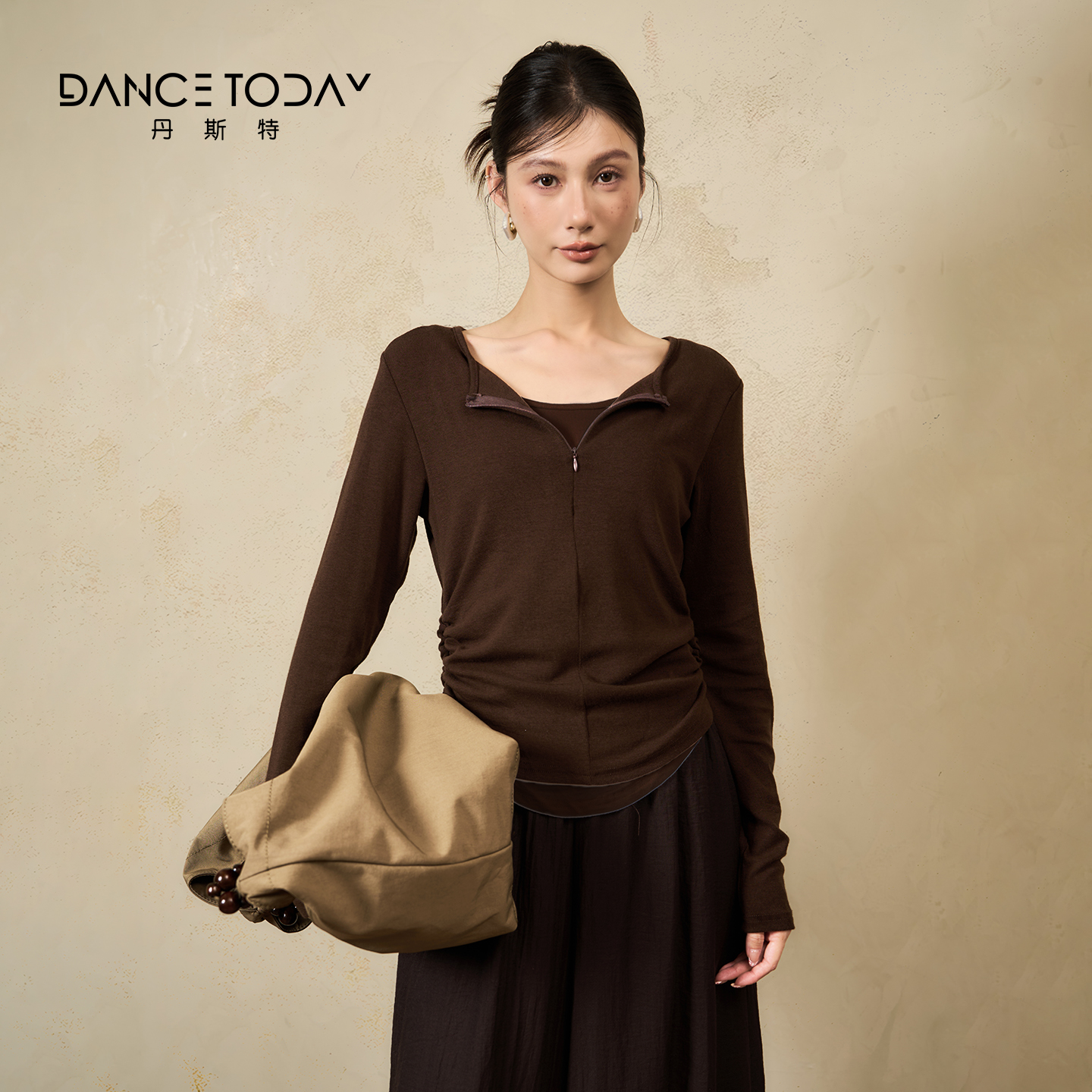 DanceToday假两件拉链上衣女秋冬新款修身显瘦长袖现代舞蹈练功服