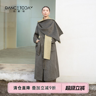 【清仓】dancetoday围巾领肩扣毛呢大衣女冬季气质羊毛绒短款外套