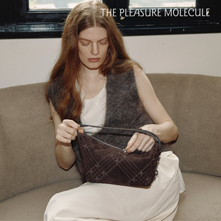 the pleasure molecule新款饭盒包牛皮反绒皮格纹老钱风单肩斜挎