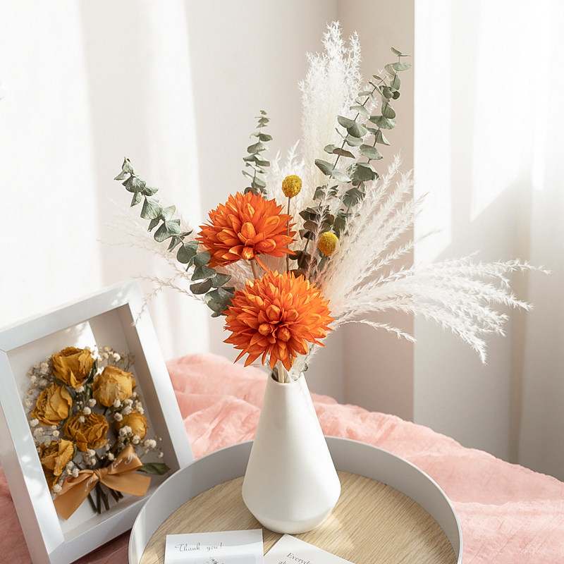 满天星尤加利雏菊家居桌面装饰摆设件ins风网红 含瓶真花干花花束