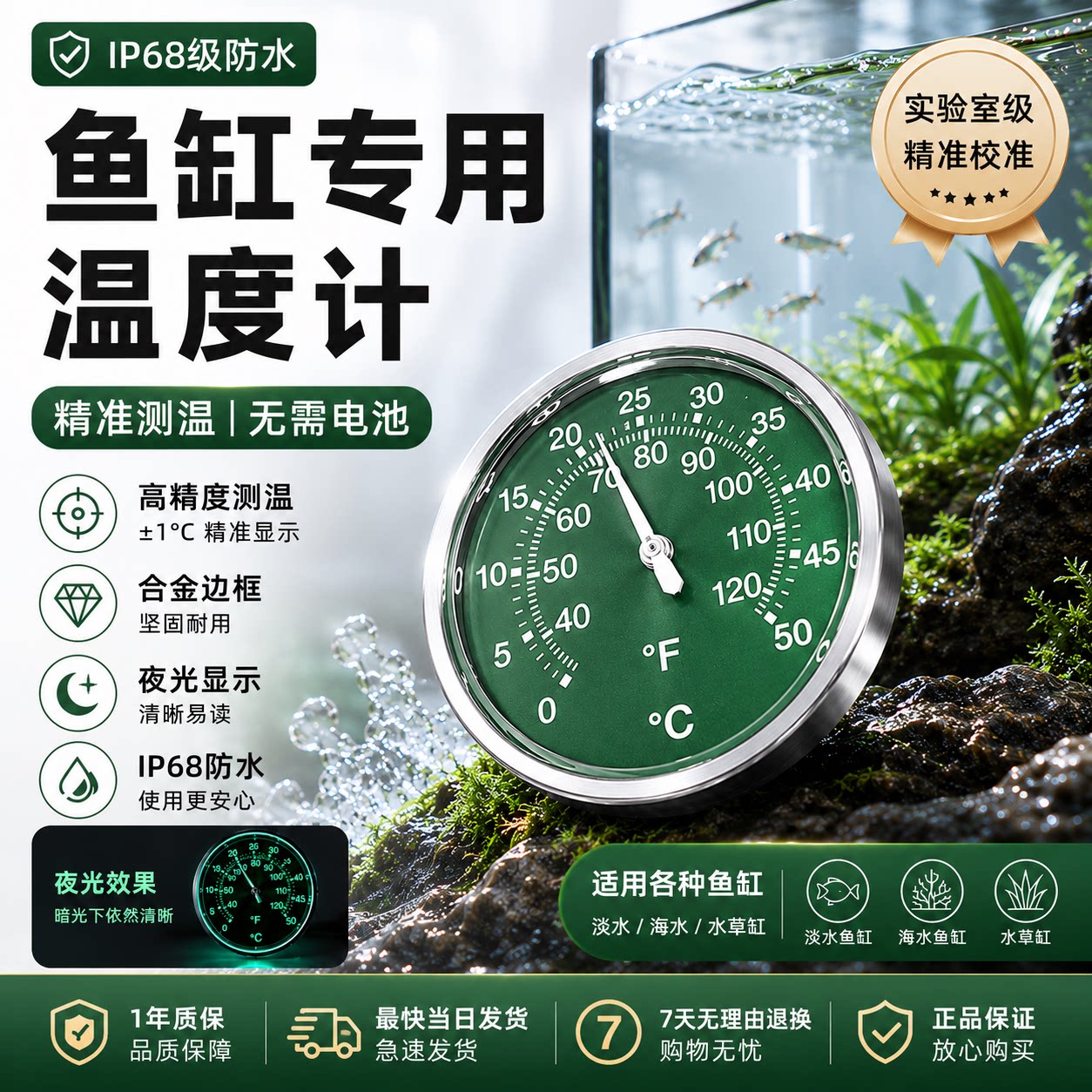 花小鱼夜光温度计IP68防水图片