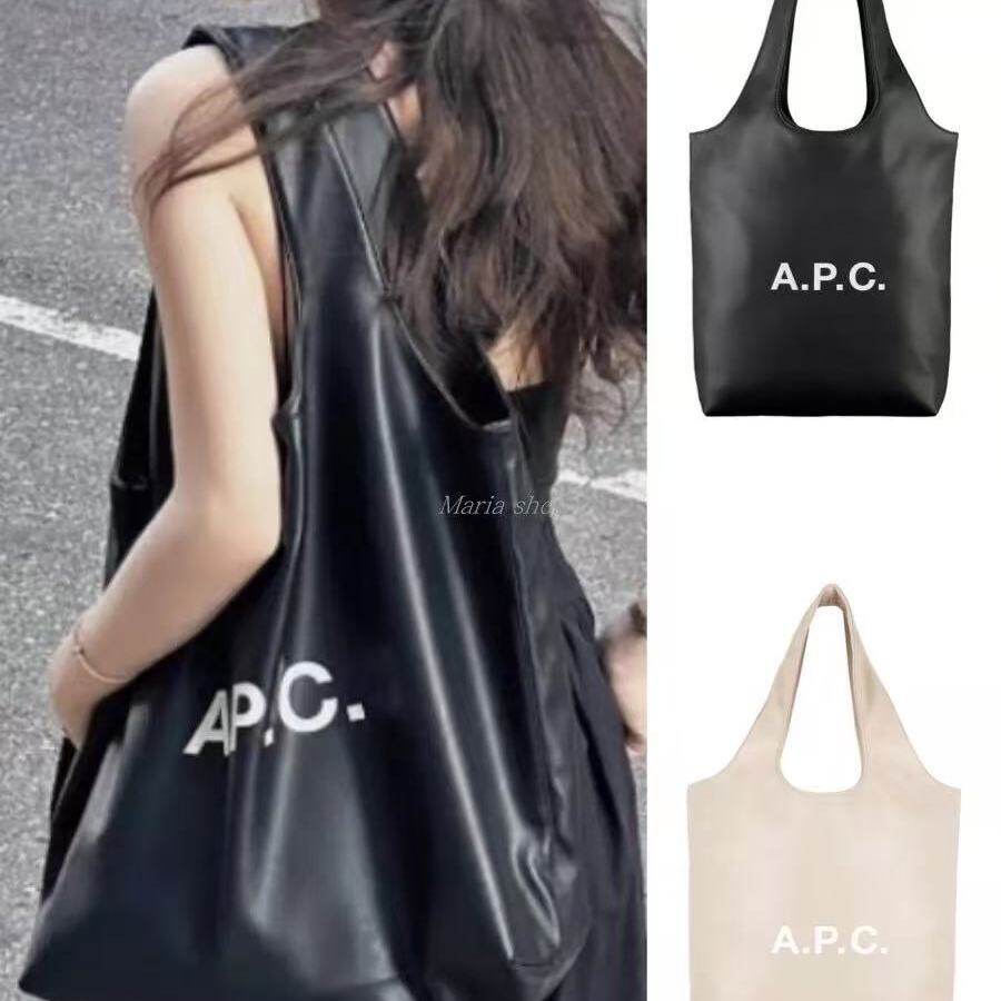 APC时尚小众休闲logo印花皮质托特包大容量通勤单肩包