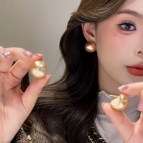 日常百搭香槟色馒头珠珠耳钉女