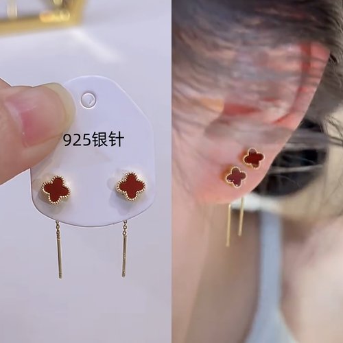 时尚简约复古红色幸运草耳线女