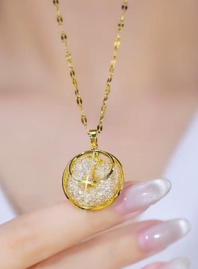 金色网状镂空锆石平安扣吊坠项链