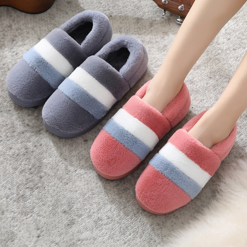 拼色全包跟加厚兔毛绒保暖鞋