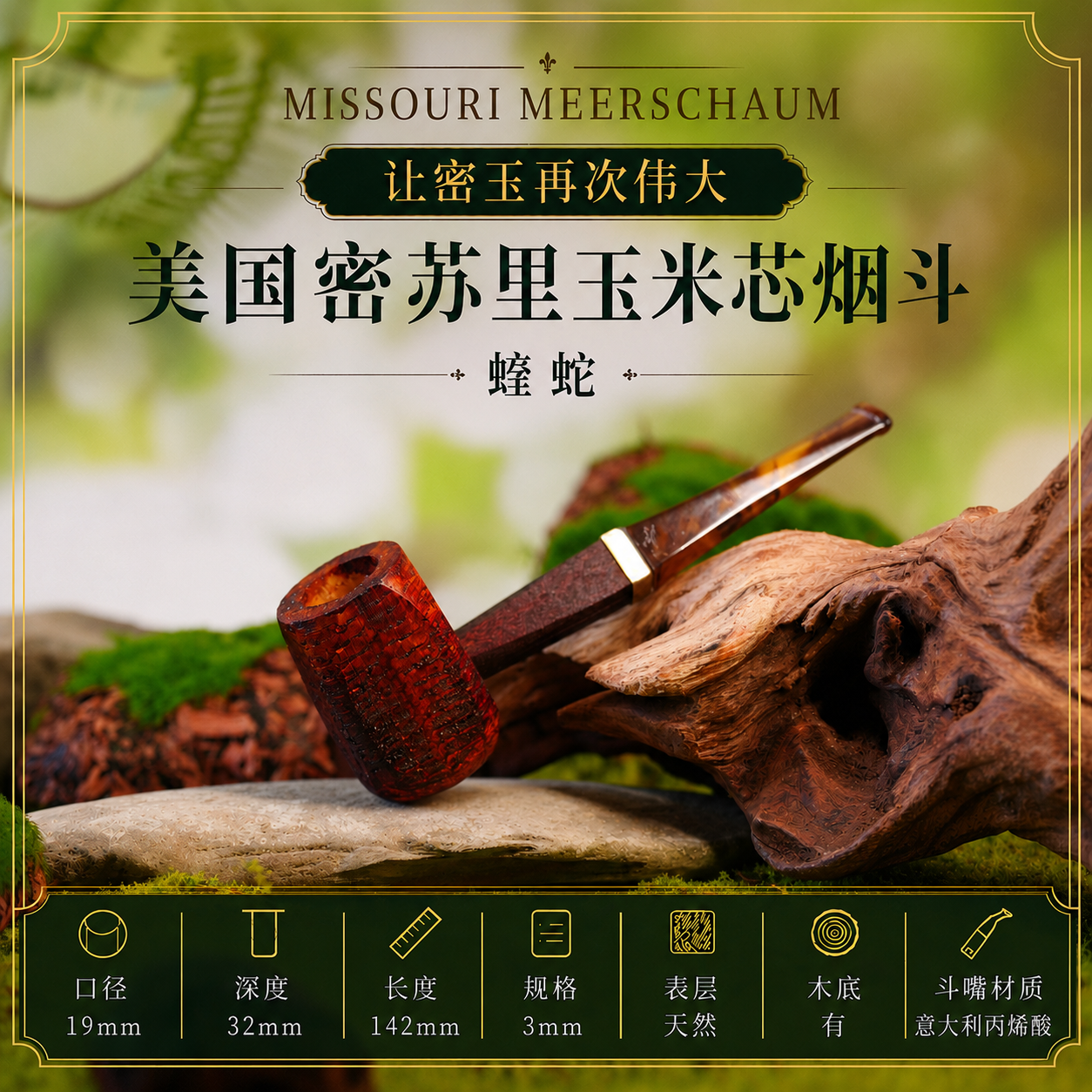 【蝰蛇】美国进口密苏里玉米芯烟斗新手入门送长辈非石楠海泡石