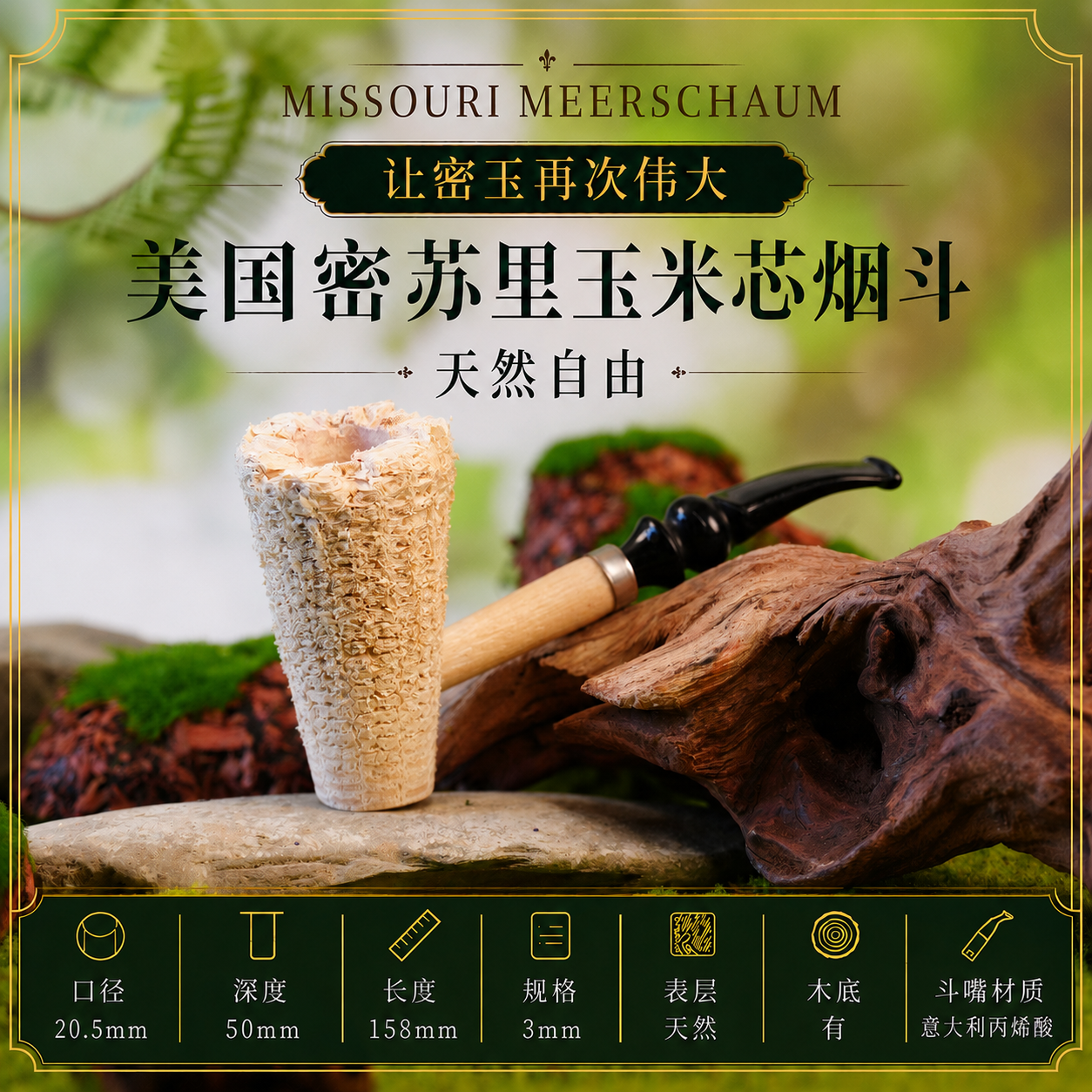 【天然自由】美国进口密苏里玉米芯烟斗新手入门送长辈非石楠