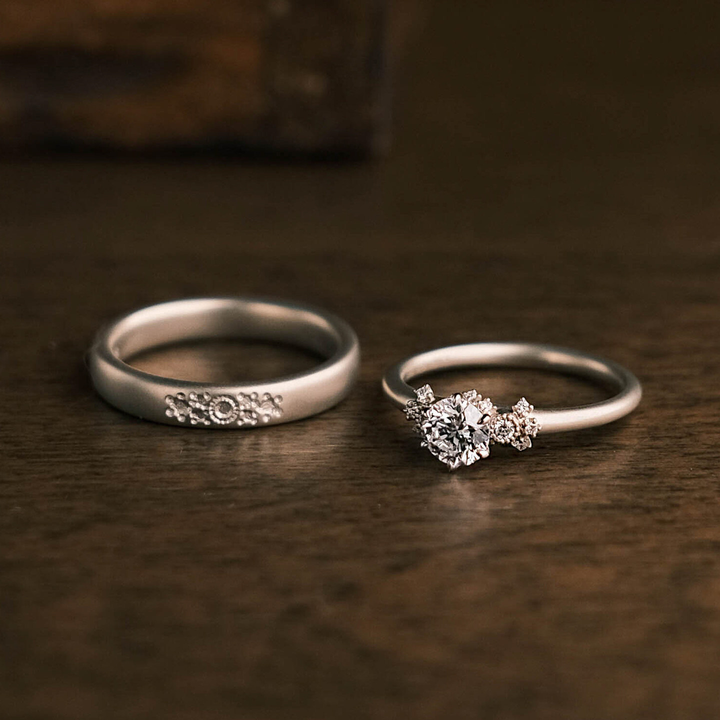 S925纯银雪花印章锆石戒指女轻奢高级感情侣对戒情人节礼物送女友