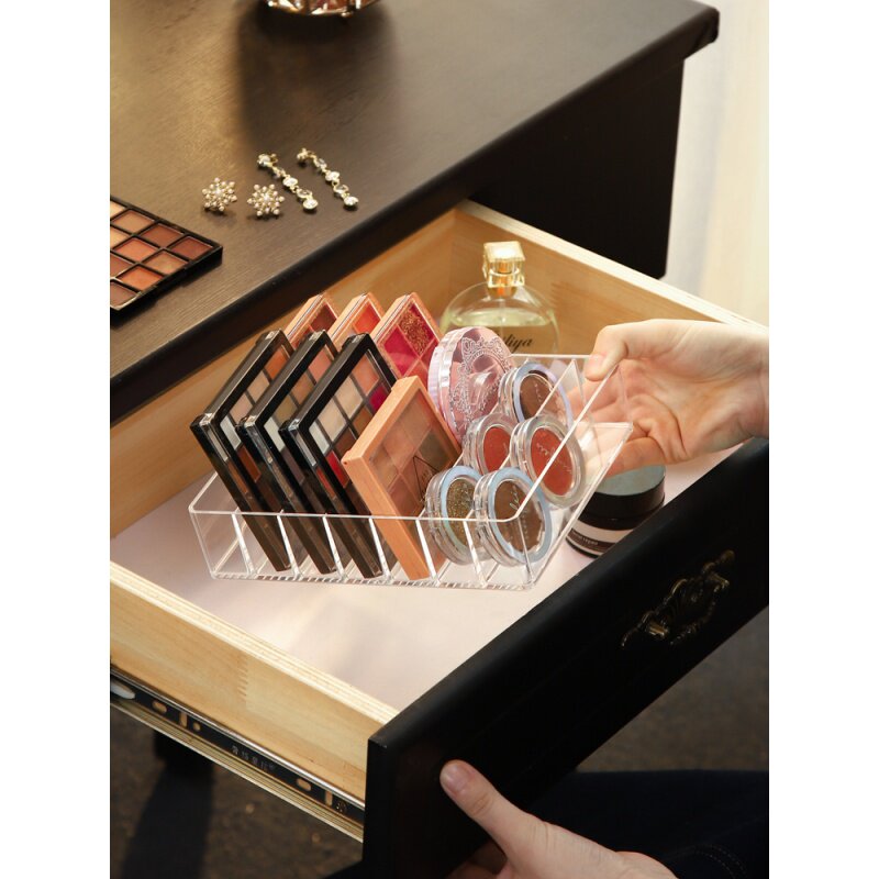 眼影盘口红收纳盒透明塑料多格置物架桌面发饰彩妆化妆品抽屉分隔