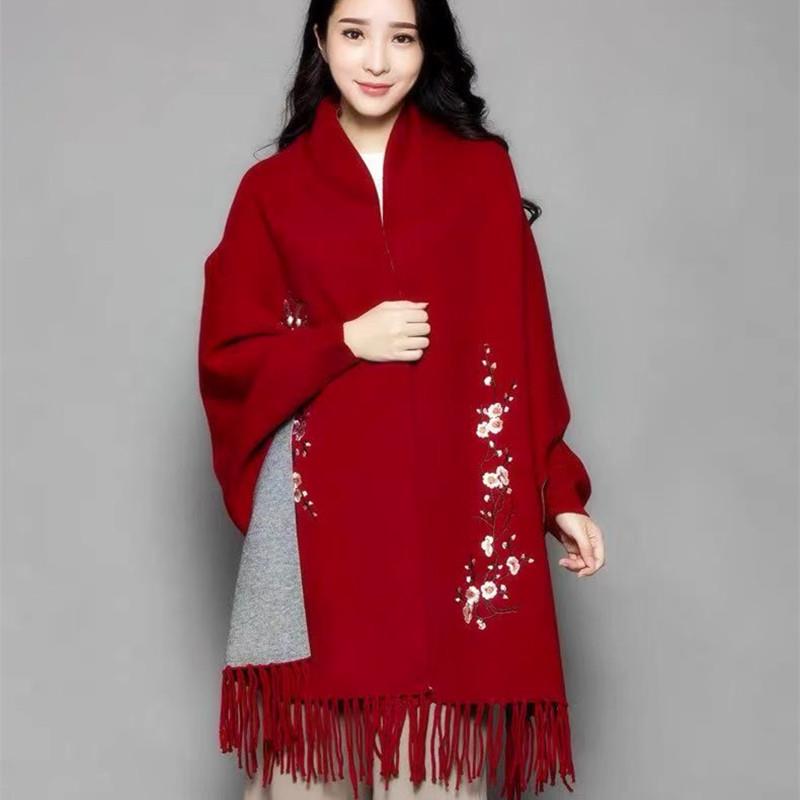 春秋披肩婚礼妈妈配旗袍外搭秋冬喜婆婆羊绒带袖结婚礼服斗篷厂家