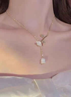 玫瑰花风铃项链女小众设计高级感花朵吊坠颈链超仙法式复古锁骨链