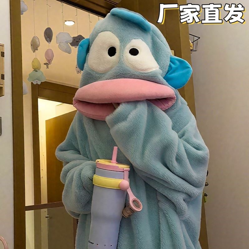 小丑鱼睡衣秋冬季加厚珊瑚绒睡袍可外穿连体衣搞怪睡裙加绒家居服