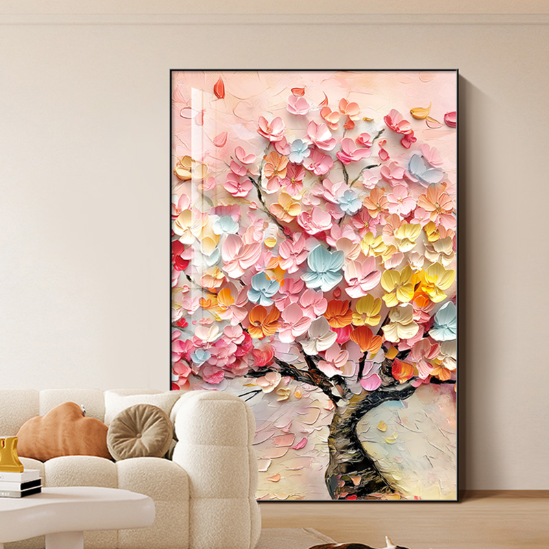 奶油风发财树沙发背景墙挂画立体肌理感落地画油画2025新款图片