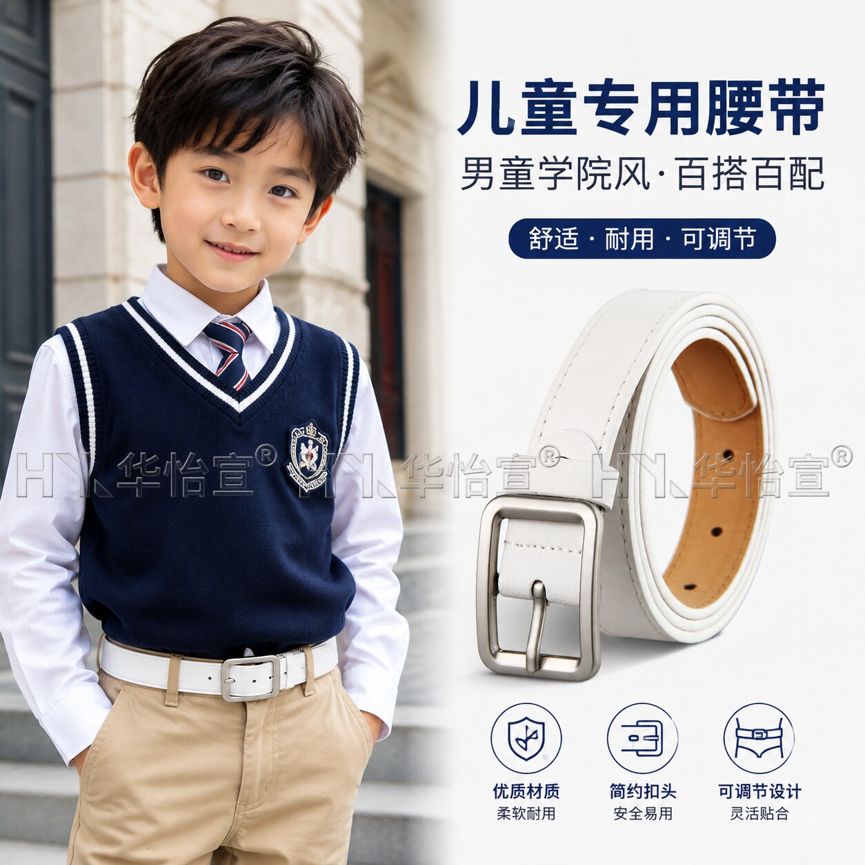 男童白色小皮带男款青少年学生军训校服小孩儿童女宝宝西装裤腰带