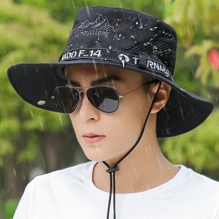 户外钓鱼登山帽子男士春夏天遮阳帽女沙滩防雨防晒帽夏季渔夫帽男