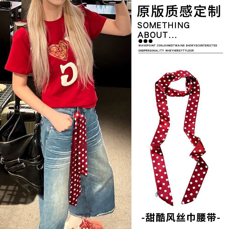红色丝巾嘻哈朋克复古腰链图片