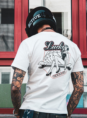 active region中国台湾AR潮机车扑克美女摩托车半袖纯棉t恤1016