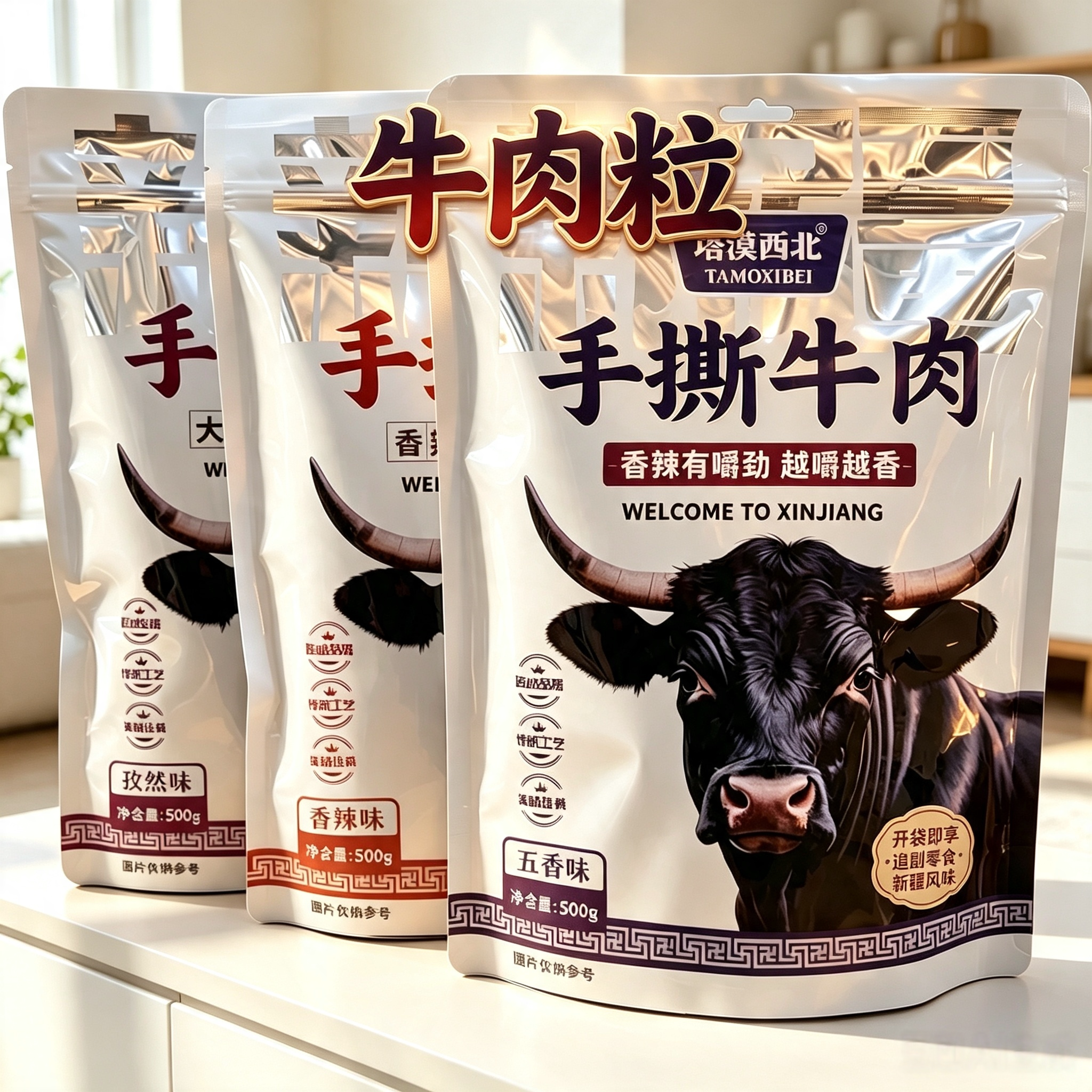 新疆特产塔漠西北手撕牛肉粒五香孜然香香辣味独立包装油麻条