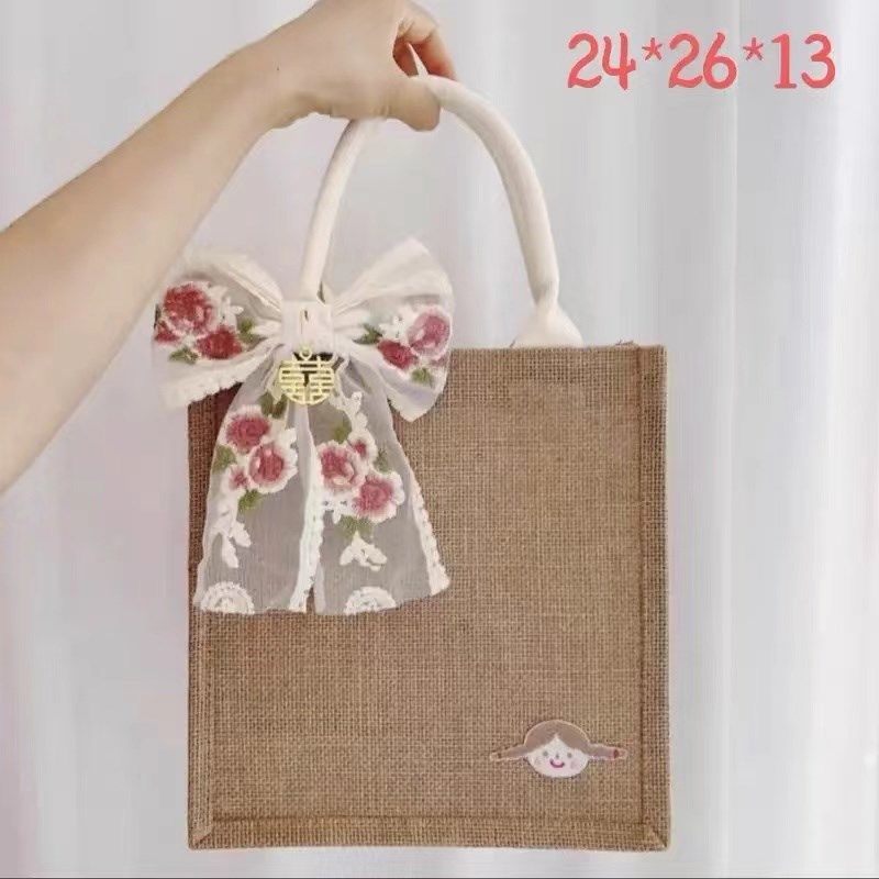 结婚伴手礼手提袋女日系伴手礼手拎包伴娘礼品盒包装麻布袋子