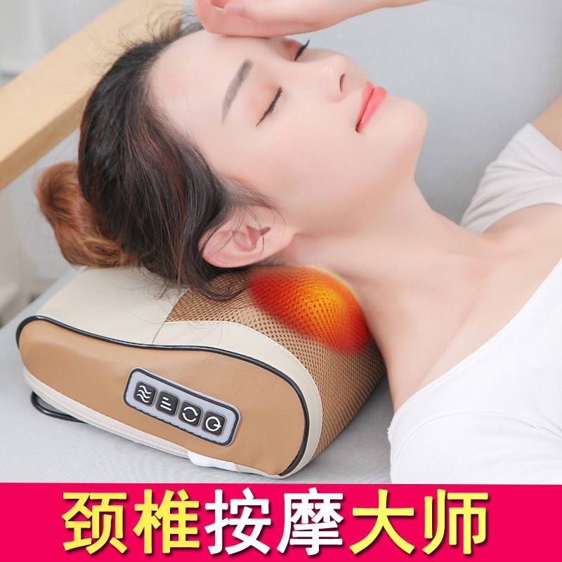 颈部颈椎按摩器全身脊椎按摩仪器护颈枕电动加热揉捏推拿按摩枕头