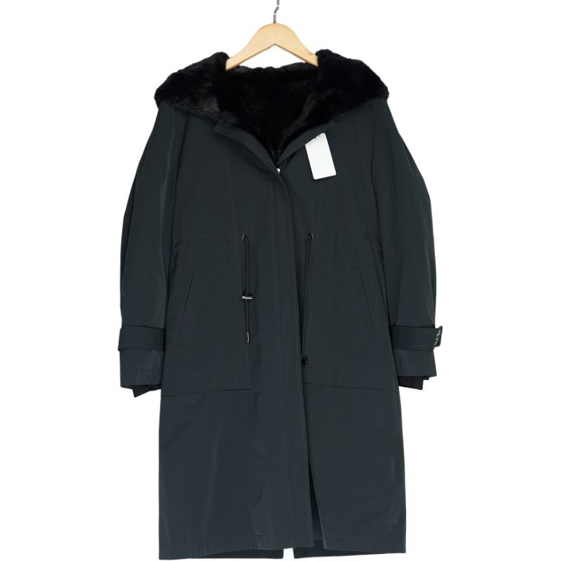 品牌精选女装新款款高端洋气冬季女士深绿黑帽派克服A4-21053
