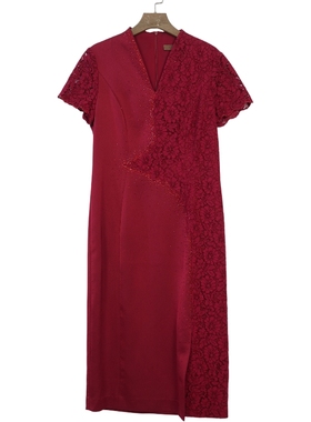 MT姿精选品牌女装高端时尚气质百搭深红色连衣裙慕天姿A2-17633