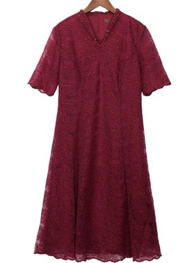 慕天姿精选品牌女装高端时尚气质百搭酒红色连衣裙慕天姿A1-16621