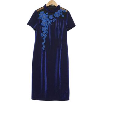 六礼LOOLAYY精选品牌女装高端时尚气质百搭蓝色连衣裙A2-16098