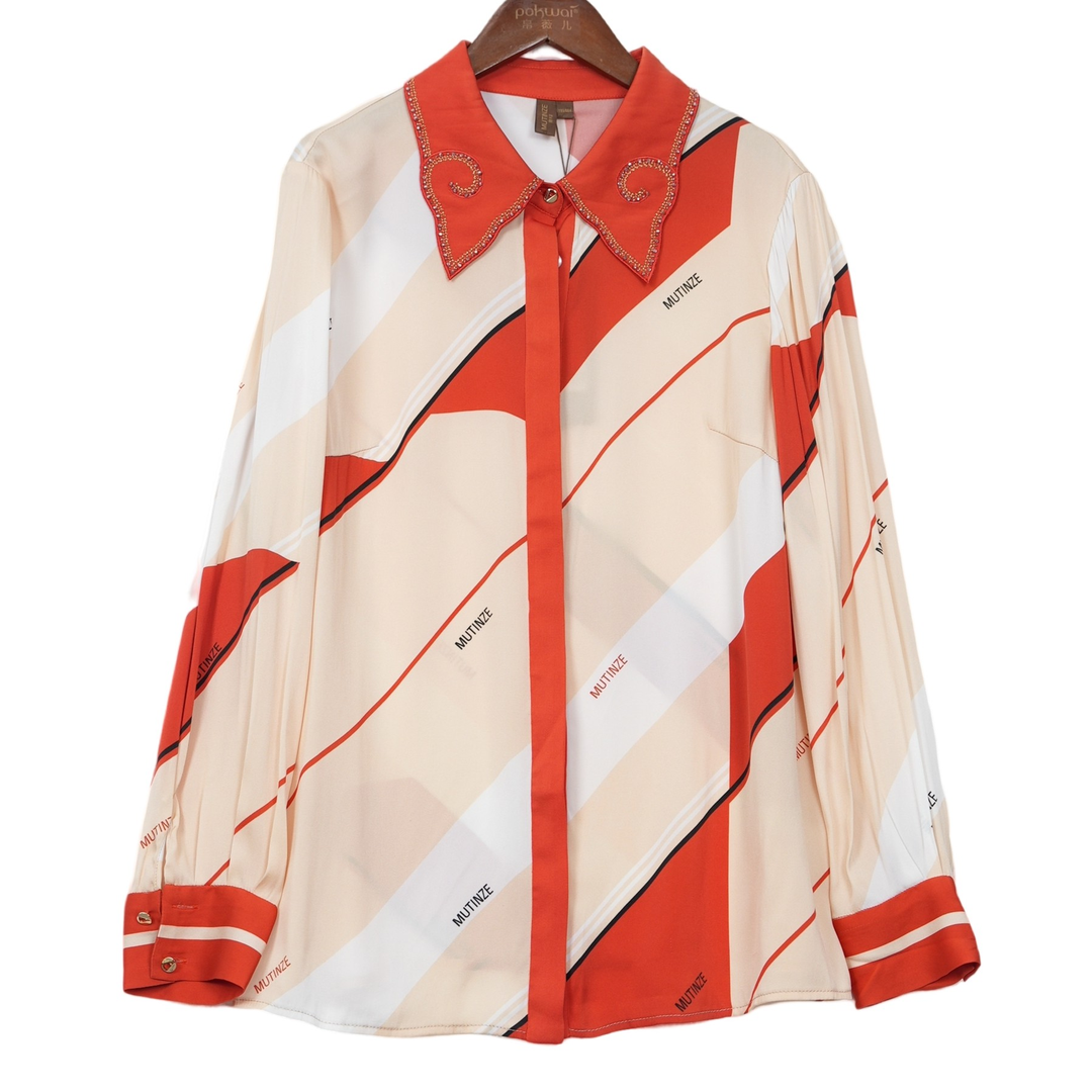 慕天姿精选品牌女装高端时尚气质百搭桔黄色上衣慕天姿A3-06123