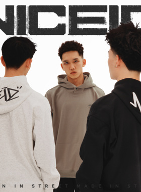 NICEID NICE 宽松帽子字体运动卫衣毛圈男女春秋休闲连帽圆领套头